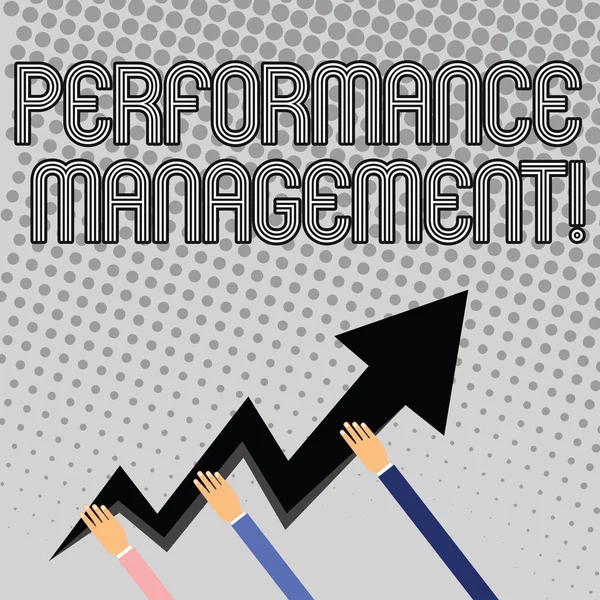 Scrivere testi a mano Perforanalysisce Management. Concetto significato analysisaging Produttività Migliorare la qualità input Tempo Tre Mani Tenendo Colorato Zigzag Fulmine Freccia Indicazione e Salendo . — Foto Stock