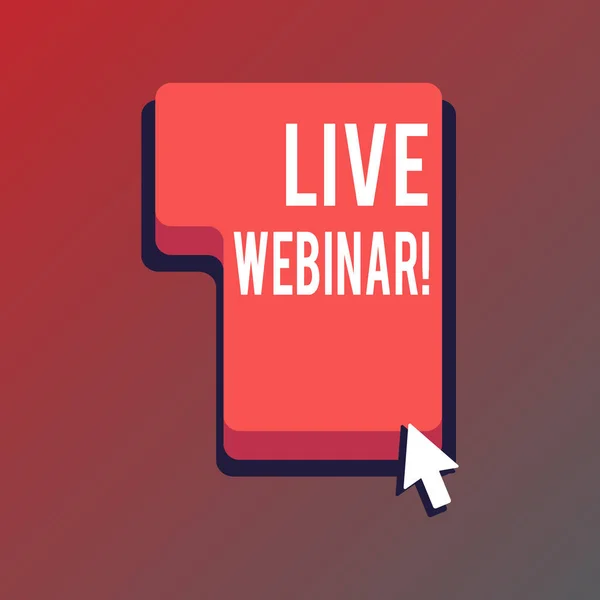 Handwriting text writing Live Webinar. Concept meaning presentation lecture or seminar transmitted over Websites Direction to Press or Click the Red Keyboard Command Key with Arrow Cursor. — Stock Photo, Image
