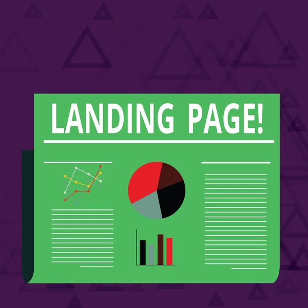 Tekst pisma Landing Page. Koncepcja znaczenia internetowych, który służy jako punkt wejścia dla danej witryny internetowej kolorowy Layout Design Plan z wiersza tekstu, Bar, liniowego i wykres wykres kołowy. — Zdjęcie stockowe