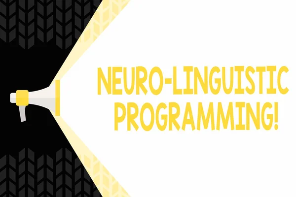 神経言語プログラミングを示すテキスト記号。概念的な写真に近づくコミュニケーションと心理療法のメガホンを拡張する空白スペース広いビームを介してボリューム範囲の容量. — ストック写真