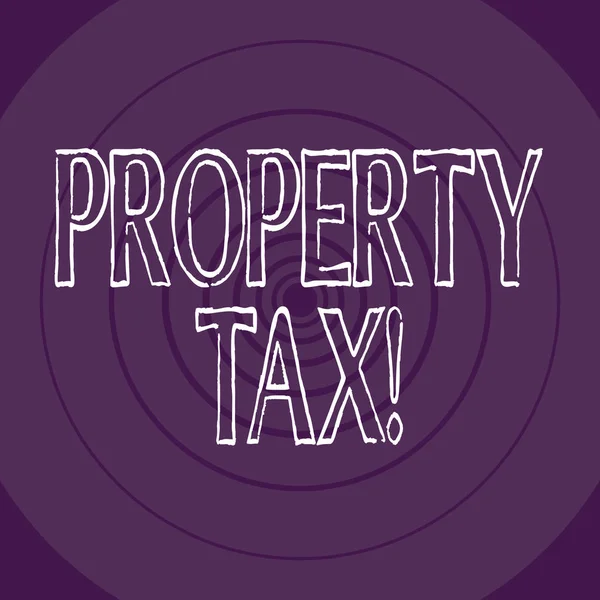 Word writing text Property Tax. Business concept for bills levied directly on your property by government Concentric Circle Pattern Round Shape in Violet Monochrome with Perspective.