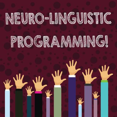 Neuro Linguistic Programming gösteren Not yazma. İş fotoğraf vitrine yaklaşım iletişim ve psikoterapi işadamları eller yukarı yükselterek baş, palmiye ön.
