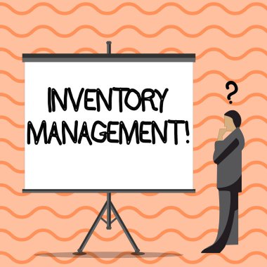 Envanter yönetimi 'Ni gösteren Not yazma. Ticari fotoğraf, baş boş ekran üzerinde soru Işareti ile iş adamı olmayan büyük/küçük varlıklar ve stok öğeleri gözetimi sergileyen.