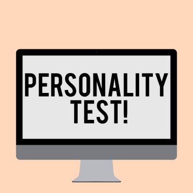 Boş beyaz bilgisayar monitörü geniş ekran monte bir stand teknolojisi için değerlendirilmesi huanalysis demonstratingality metin kişilik testini iş kavramı yöntemi için kullanılan yazılı Word oluşturur.