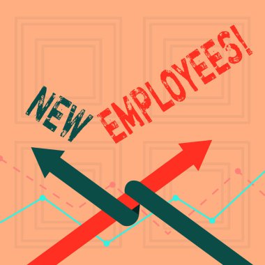 Yeni çalışanları gösterilen not yazma. İşveren tarafından diğer takım yukarı veya rekabet için belirli iki okları bir iç içe iş yapmak için kiralandım birey vitrine iş fotoğraf.