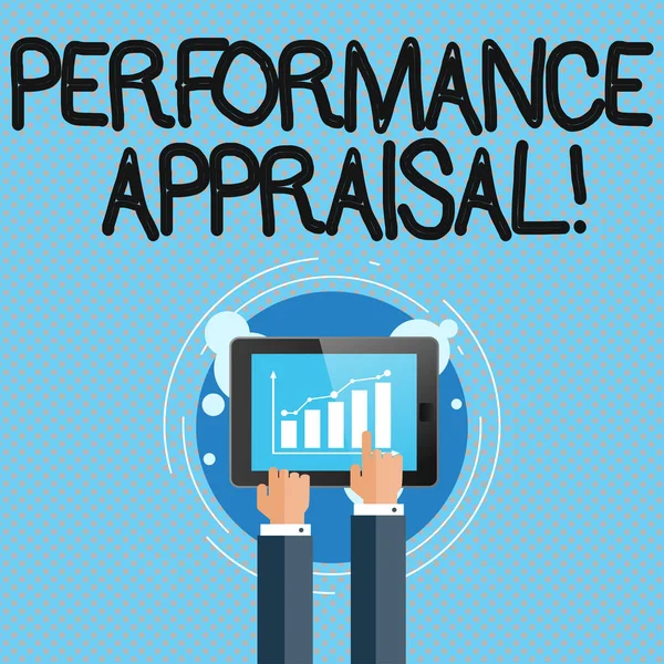 Escrita de mão conceitual mostrando Avaliação de Perforanalysisce. Foto de negócios mostrando avaliação sistemática perforanalysisce de funcionários Empresário Mão tocando para Bar Gráfico na tela do smartphone . — Fotografia de Stock