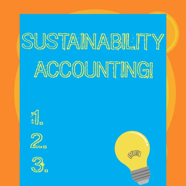 Pisanie notatki pokazujące Sustainability Accounting. Business Photo showobudowa narzędzie używane organizacje stają się bardziej zrównoważone żarówka z włókna wewnątrz spoczywają na pustym kolorze papieru. — Zdjęcie stockowe