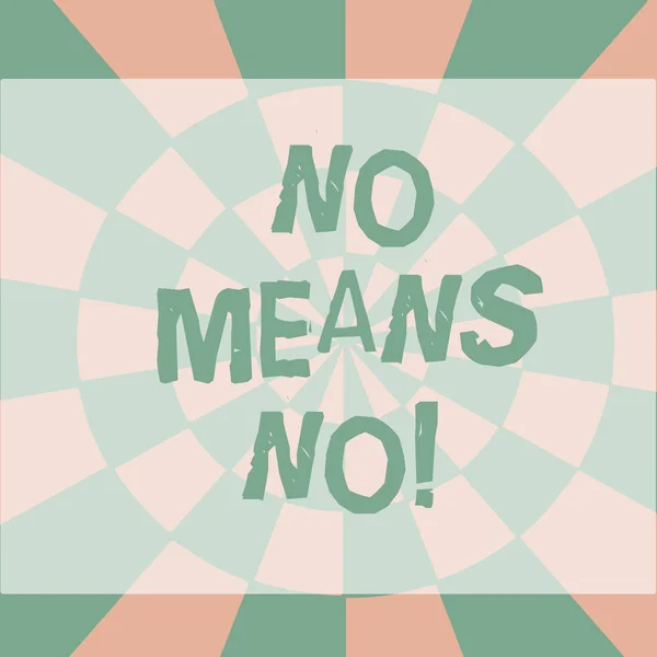 Text sign showing No Means No. Conceptual photo when you are answering demonstrating with complete denying something Seamless Circles in Yellow on Violet Surface Flat Style Geometrical Pattern.