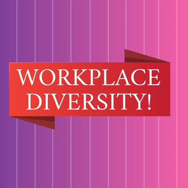 Word writing text Workplace Diversity. Business concept for include race gender religion and sexual orientation Blank Folded Color Banner photo on Vertically Striped Two Toned Backdrop.