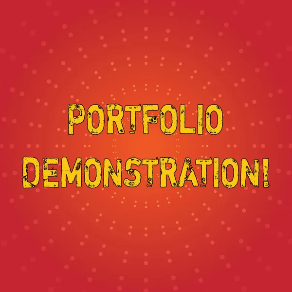 Text sign showing Portfolio Demonstration. Conceptual photo range of investments held by demonstrating or organization Sunburst with Blank Center Space and Halftone Dotted Extended Beam Lines.