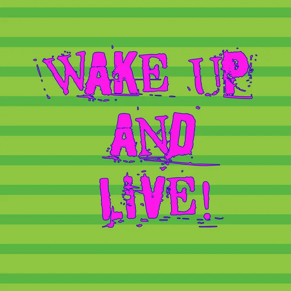 Word writing text Wake Up And Live. Business concept for spend your life doing what you want love without needing to Horizontal Pattern of Straight Parallel Stripes in Two Color for Backdrop.