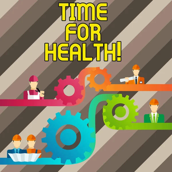 Scrittura concettuale a mano che mostra Time For Health. Business foto momento di testo per la malattia mentale fisica e non solo assenza Cog Gear Impostazione Icona Collegare gli uomini da caratteri diversi . — Foto Stock