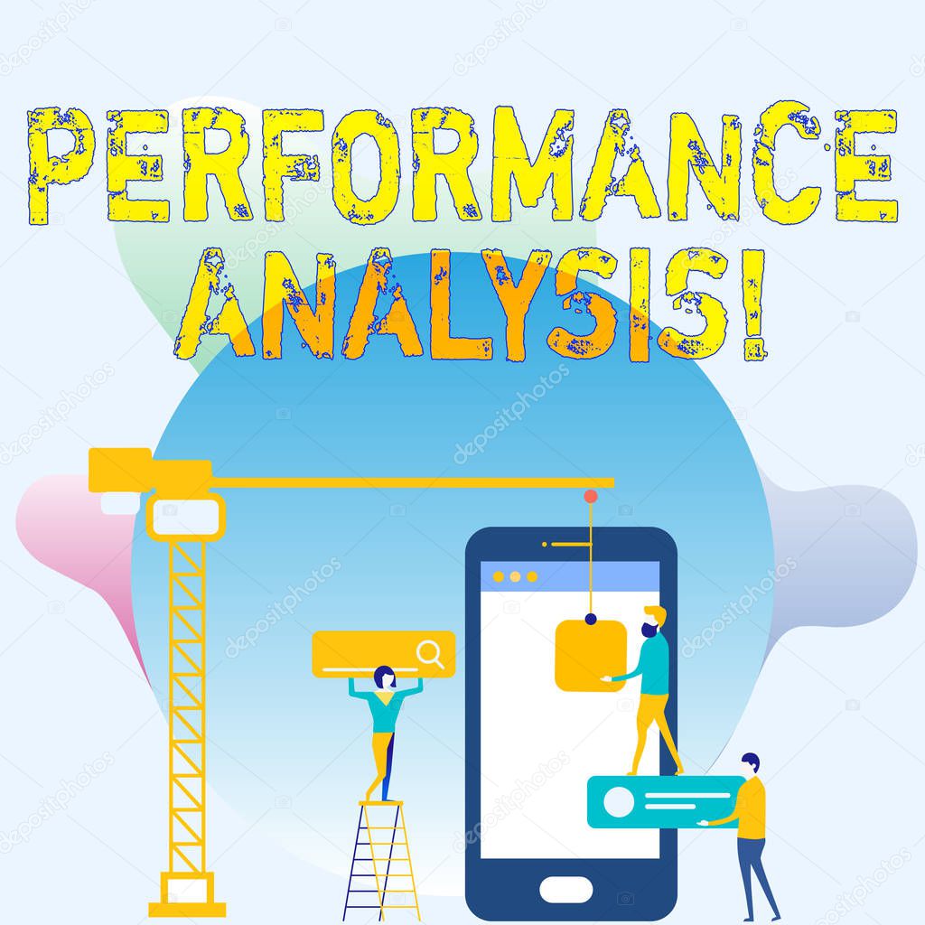 Conceptual hand writing showing Perforanalysisce Analysis. Business photo showcasing analyzing Productivity imrpove Quality input Time Staff Working Together Target Goal with SEO Process Icons.