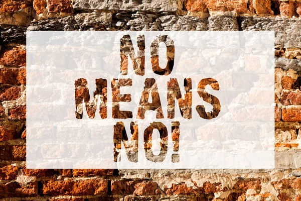 Handwriting text No Means No. Concept meaning when you are answering demonstrating with complete denying something Brick Wall art like Graffiti motivational call written on the wall.