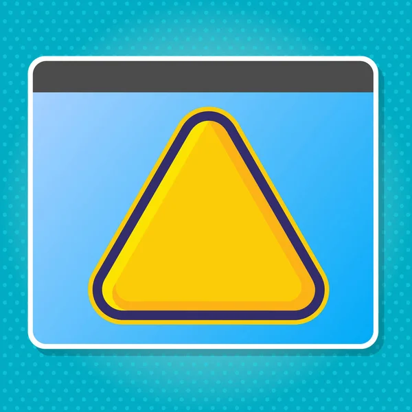 Blank Outlined Yellow Triangle Inside Tablet Screen. Creative Background Idea for Warning Signs and Technical Options. Three Sides Polygon with Border Embossed as Website Button. — Stock Vector
