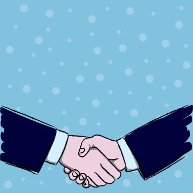 İki iş adamları sıkıca tebrik, karşılama, kapalı bir anlaşma veya sözleşme jest biçimi olarak tokalaşırken Illustration. Bildirim ve müzakerelerin yaratıcı arka plan fikrine.