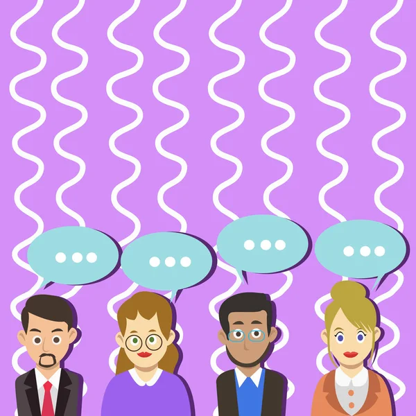 Group of Business People with Blank Color Chat Speech Bubble. Text Balloon with Three Dots and Shadow. Creative Background Idea for Team Discussion, Social Network, Communication. — Stock Vector
