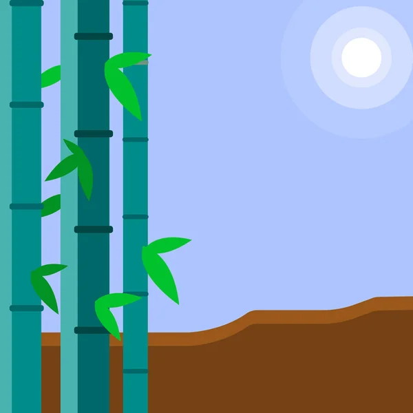 Ilustración de Planta Colorida Perenne de Bambú Hoja y Luna o Sol con Rayo Redondo. Idea de Antecedentes Creativos para Asuntos Ambientales, Creencias Tradicionales, Belleza y Bienestar . — Vector de stock