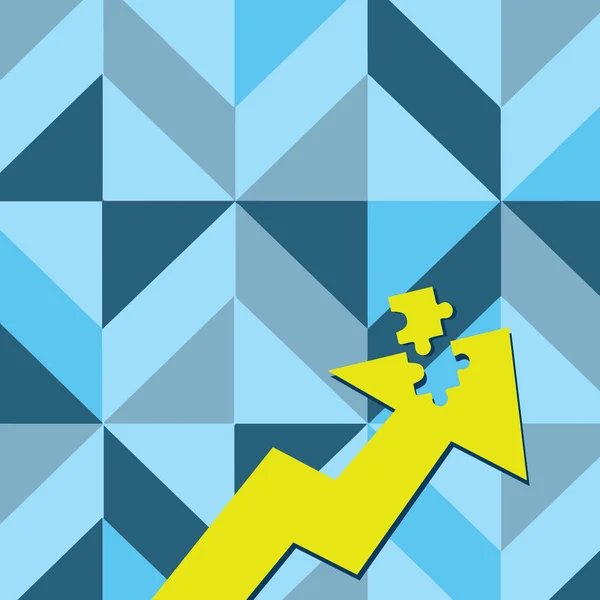 Color Flecha Ilustración Apuntando hacia arriba con la parte separada como Jigsaw Puzzle pieza de azulejo. Concepto de fondo creativo para encontrar soluciones, estrategias financieras y dirección de mapas . — Archivo Imágenes Vectoriales