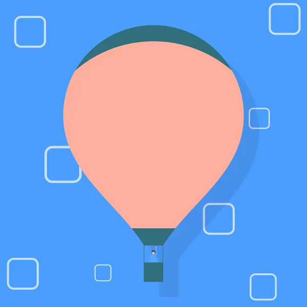 Eine Person, die im Container unter einem leeren rosafarbenen Heißluftballon für eine Abenteuerfahrt fährt. Zwei farbige Flugzeuge, die mit beheiztem Gas schwimmend betrieben werden. Gondel hängt mit einem winkenden Passagier. — Stockvektor