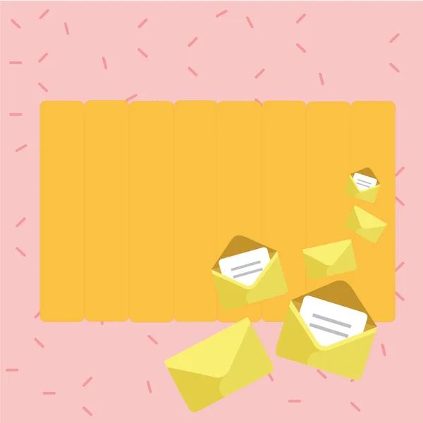 Ensemble d'enveloppes fermées et ouvertes recouvertes de papier. Différentes tailles de boîtier de lettre de couleur dorée dans un coin. Espace vide Coloré Pastel Shade Cut Edge artisanat papeterie . — Image vectorielle