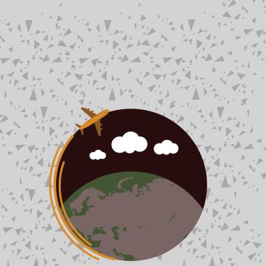 Renkli Küre ve boş metin alanı çevresinde uçan uçak halat. Bilet Office, Seyahat Dergisi, havacılık Okulu, Logo, reklam ve Poster için yaratıcı arka plan fikir.