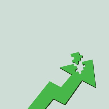 Renk ok resimde işaret yukarıya doğru Jigsaw bulmaca kiremit parçası gibi müstakil bölümü ile. Çözüm, finansal stratejiler ve harita yön bulmak için yaratıcı arka plan kavramı.