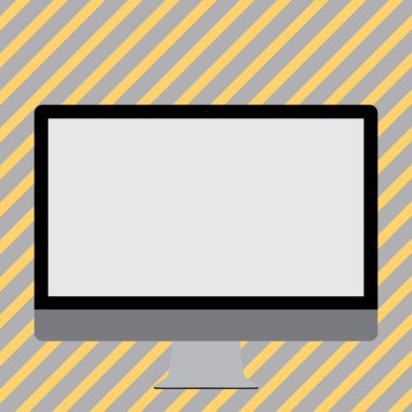 Boş beyaz bilgisayar monitörü Stand monte Illustration. Teknoloji uygulama için düz stil masaüstü boş ekran tasarım fikir. Elektronik donanım PC görüntü birimini temiz.