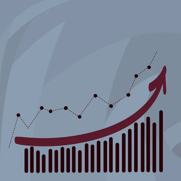 Combinación de Gráfico de Columna y Línea con Flecha Subiendo en Colorida Sombra Pastelera. Fondo creativo del color del espacio en blanco para presentación, informe y asuntos financieros . — Archivo Imágenes Vectoriales