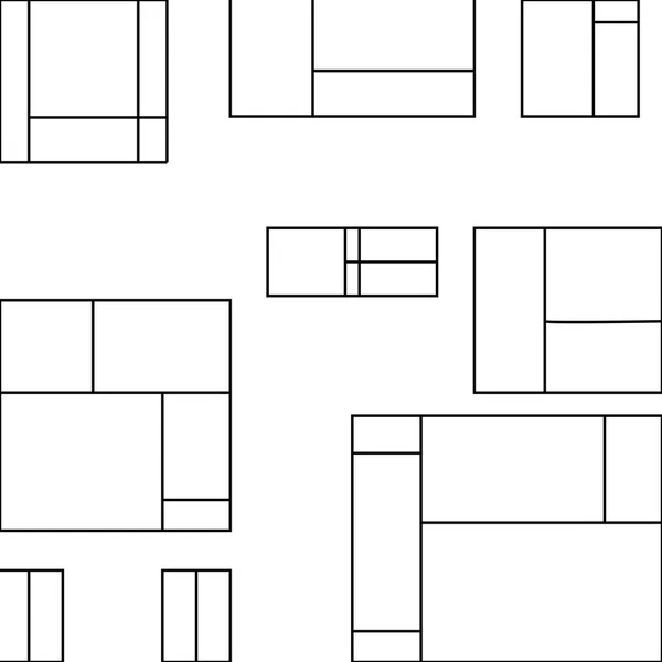 分离的大纲布局模式中的几何形状。不同尺寸的白色瓷砖形成创造了另一个更大的设计。结构与设计的创新背景理念. — 图库矢量图片