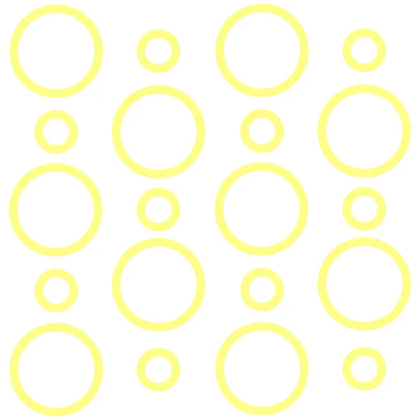 Ripetere il modello di anelli ad anello giallo in modo casuale su bianco isolato. Cerchi d'oro pallido Diverse dimensioni sparse. Idea di sfondo stampabile creativa per stile retrò e design moderno . — Vettoriale Stock