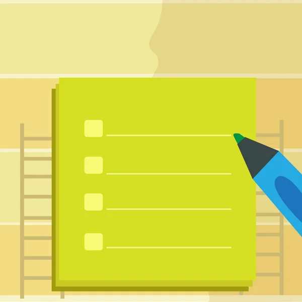 Lege Checklist blad stapelen met aankruisen en viltstift. Kleurrijke te doen Planner formulier met Checkbox en balpen. Creatief idee voor Print Outs voor Planning en activiteit herinnering. — Stockvector