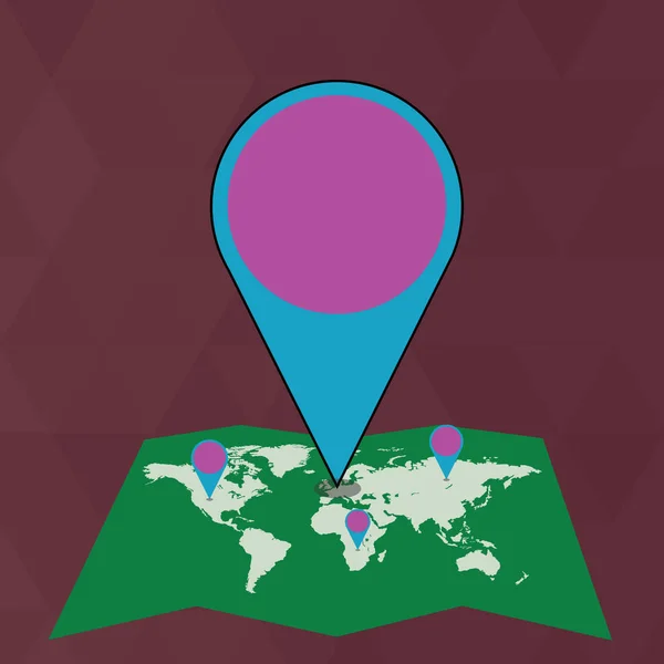 Colorido Pin de marcador de ubicación enorme que apunta a un área o dirección en el mapa. Idea de fondo creativo para entrega, envío, presentación, navegación, compras y guía de viajes . — Archivo Imágenes Vectoriales