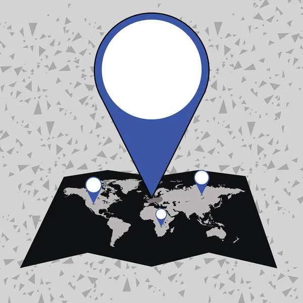 Colorido Pin de marcador de ubicación enorme que apunta a un área o dirección en el mapa. Idea de fondo creativo para entrega, envío, presentación, navegación, compras y guía de viajes . — Vector de stock