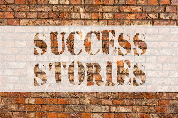 Word writing text Success Stories. Business concept for story demonstrating who rises to fortune or brilliant achievement Brick Wall art like Graffiti motivational call written on the wall.
