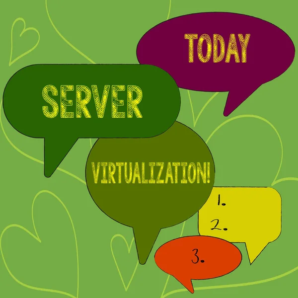 Writing note showing Server Virtualization. Business photo showcasing allow for more than one server to run on same hardware Speech Bubble in Different Sizes and Shade Group Discussion.