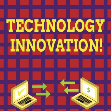 Word yazma metin teknoloji yenilik. Ürün ve süreçleri önemli teknik değişiklikler için iş kavramı Döviz Işareti ve kontrol simgeleri ile Iki dizüstü bilgisayar arasında Exchange ok simgeleri.