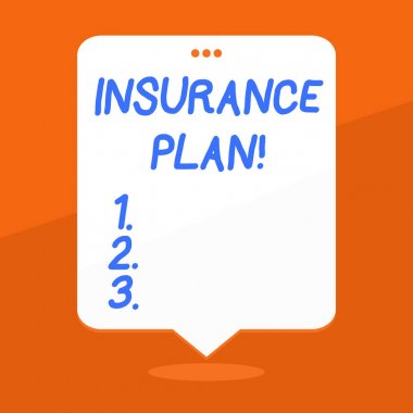 El yazısı metin yazma sigorta planı. Kavram anlamı risk kapak sabit gelir iade güvenliği gibi faydaları sağlamak boş uzay beyaz konuşma balon yüzen üç delikli delikler üstte.