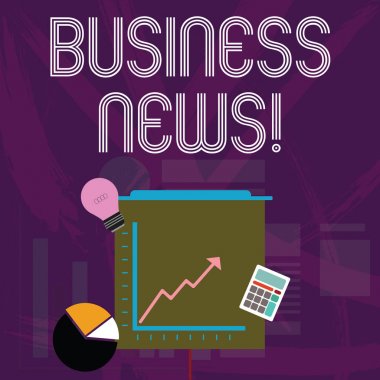 Word yazma metin Iş haberleri. Gazetecilik parçaları bir parçası için iş kavramı analiz ve ok gidiş, ampul, hesap makinesi ile pasta ve çizgi grafik ekonomik yatırım simgeleri Yorumlar.