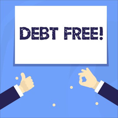 Kavramsal el yazma borç ücretsiz gösteren. İş fotoğrafı vitrine herhangi bir kişiye veya şirketlere herhangi bir para ya da şey sahibi değildir Iki Işadamları elleri, thumbs up ve okay Işareti Gesturing.