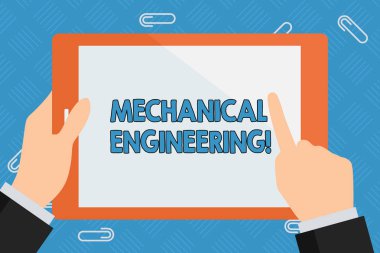 Mekanik mühendislik gösteren kavramsal el yazma. İş Fotoğraf vitrin mekaniği sanayi uygulama ile Ilgili Işadamı el Holding ve renkli tablet ekran Işaret.