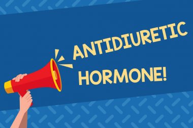 El yazısı metin antidiüretik hormon. Kavram anlamı peptit molekül bu hipofiz bezi ınsan el Holding sıkıca ses simgesi ve boş metin alanı ile bir megafon tarafından serbest bırakılır.