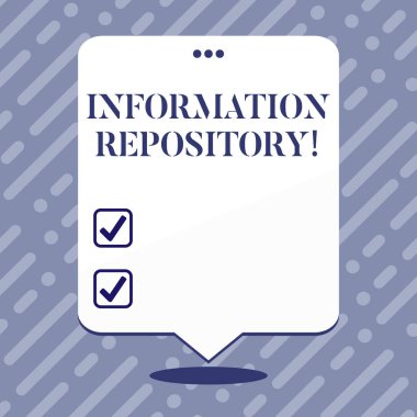 Bilgi deposunu gösteren metin işareti. Kavramsal fotoğraf verilerin depolandığı ve bulunabileceği bir yer boş alan beyaz konuşma balonu yüzen üç delikli delikler üstte.