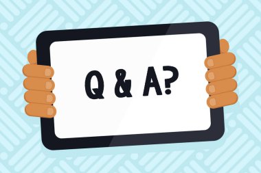 El yazısı metin Q ve A soru yazma. Kavram anlam hangi gösteriyor sorular sorar ve başka bir cevap onları renk tablet smartphone arka gelen boş ekran el Gadget