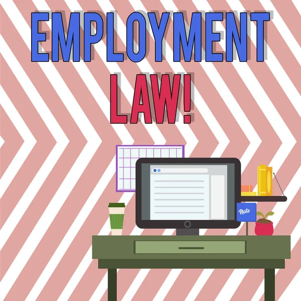 Κείμενο γραφής κειμένου "εργατικό δίκαιο". Επιχειρηματική έννοια για να συμπεριλάβει όλες τις περιοχές του εργοδότη σχέση υπαλλήλου φωτογραφία του εσωτερικού χώρου εργασίας έννοια του τεχνικού προσώπου. — Φωτογραφία Αρχείου
