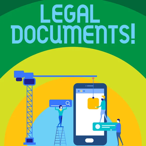 Conceptual hand writing showing Legal Documents. Business photo text states some contractual relationship or grants some right Staff Working Together for Target Goal with SEO Process Icons. — Stock Photo, Image