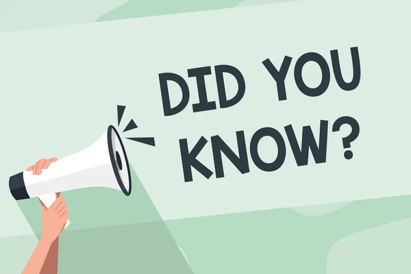 Word writing text Did You Know Question. Business concept for when you are asking someone if they know fact or event Human Hand Holding Tightly a Megaphone with Sound Icon and Blank Text Space.