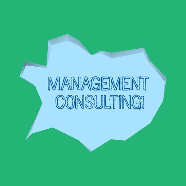 Woord schrijven text Management Consulting. Business concept voor adviezen over analysisaging en verbetering van hun bedrijven blanco bleke blauwe spraak zeepbel in onregelmatige snede rand vorm 3D stijl achtergrond. — Stockfoto