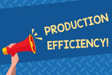 El yazısı metni üretim verimliliği. Kavram anlamı ekstra maliyet olmadan iyi bir çıkış artamaz ınsan el Holding sıkıca ses simgesi ve boş metin alanı ile bir megafon.