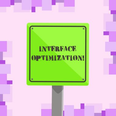 Arayüz optimizasyonu gösteren kavramsal el yazma. İş fotoğraf metin en etkili tasarım kullanıcı etkileşim olabilir 3D kare renkli dikkat kara sınır ahşap ile yol Işareti.